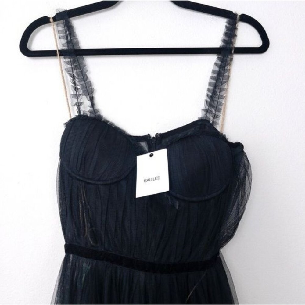 NWT Sau Lee Camille Tulle Ruffle Gown 4 Black Sheer Tiered Bustier Aline - Picture 5 of 14